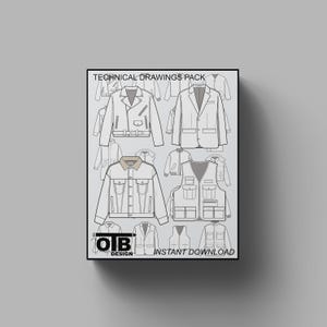 OTB Outerwear Bundle Vectors Technical Drawing Illustration Blank Tech Pack Streetwear Mock-ups Template Fashion Design CAD Tech Pack Jacket