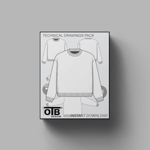 Suéter de cuello alto de gran tamaño, ilustración de dibujo técnico plano vectorial, plantilla de maqueta, diseño de paquete tecnológico, CAD de moda, ropa de calle, editable imagen 1