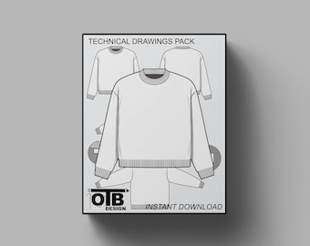 Oversized Mock Neck Pullover Vektor Flach Technische Zeichnung Illustration Mock-up Template Design Tech Pack Mode CAD Streetwear Bearbeitbar