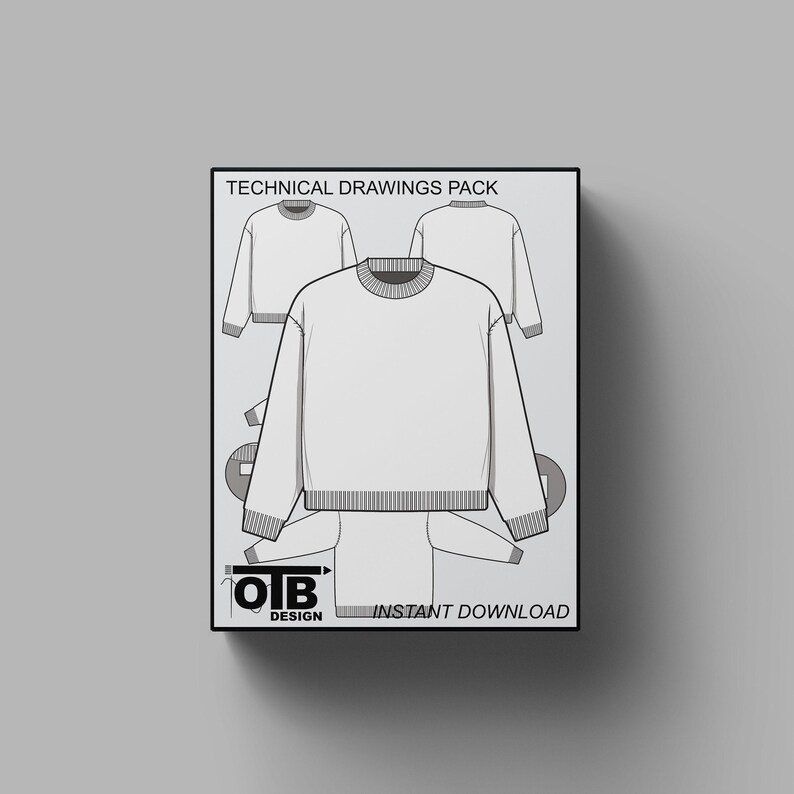 Suéter de cuello alto de gran tamaño, ilustración de dibujo técnico plano vectorial, plantilla de maqueta, diseño de paquete tecnológico, CAD de moda, ropa de calle, editable imagen 1