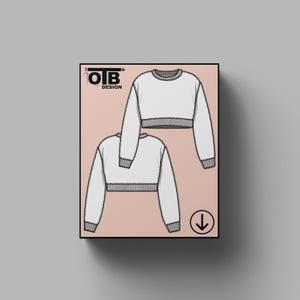 OTB Fuzzy Crew Neck Crop Sweater With Long Sleeves Vector Flat Technical Drawing Blank Sketch Mock-Up Template Design Tech Pack Cad