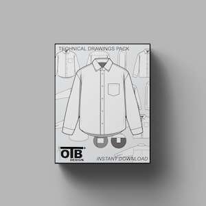 Oversized overhemd met oxfordkraag en lange mouw Technische tekening vectorillustratie blanco streetwear mock-upsjabloon Tech Pack CAD
