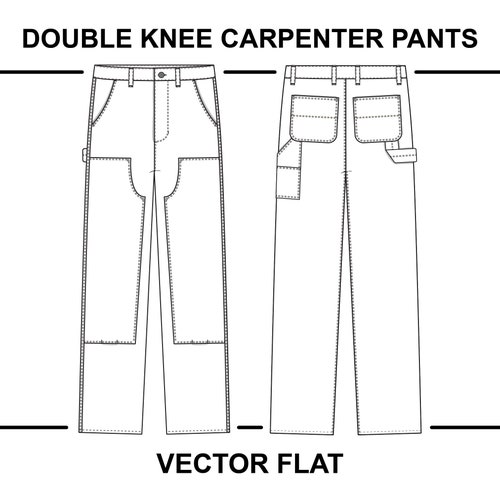 Double Knee Carpenter Pants Flat Technical Drawing - Etsy