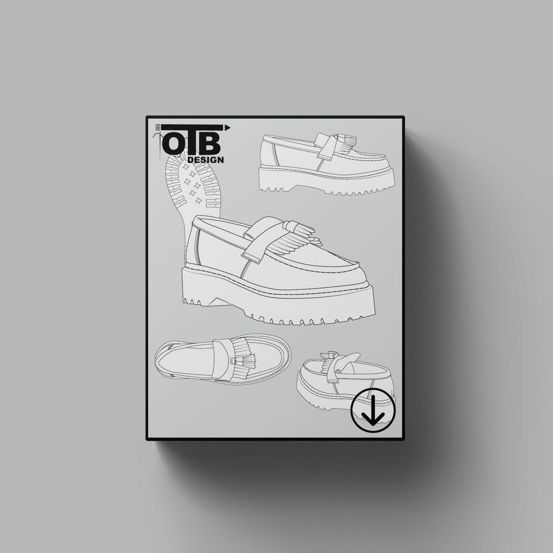 OTB Tassel Loafer With Platform Vector Flat Technical Drawing ...