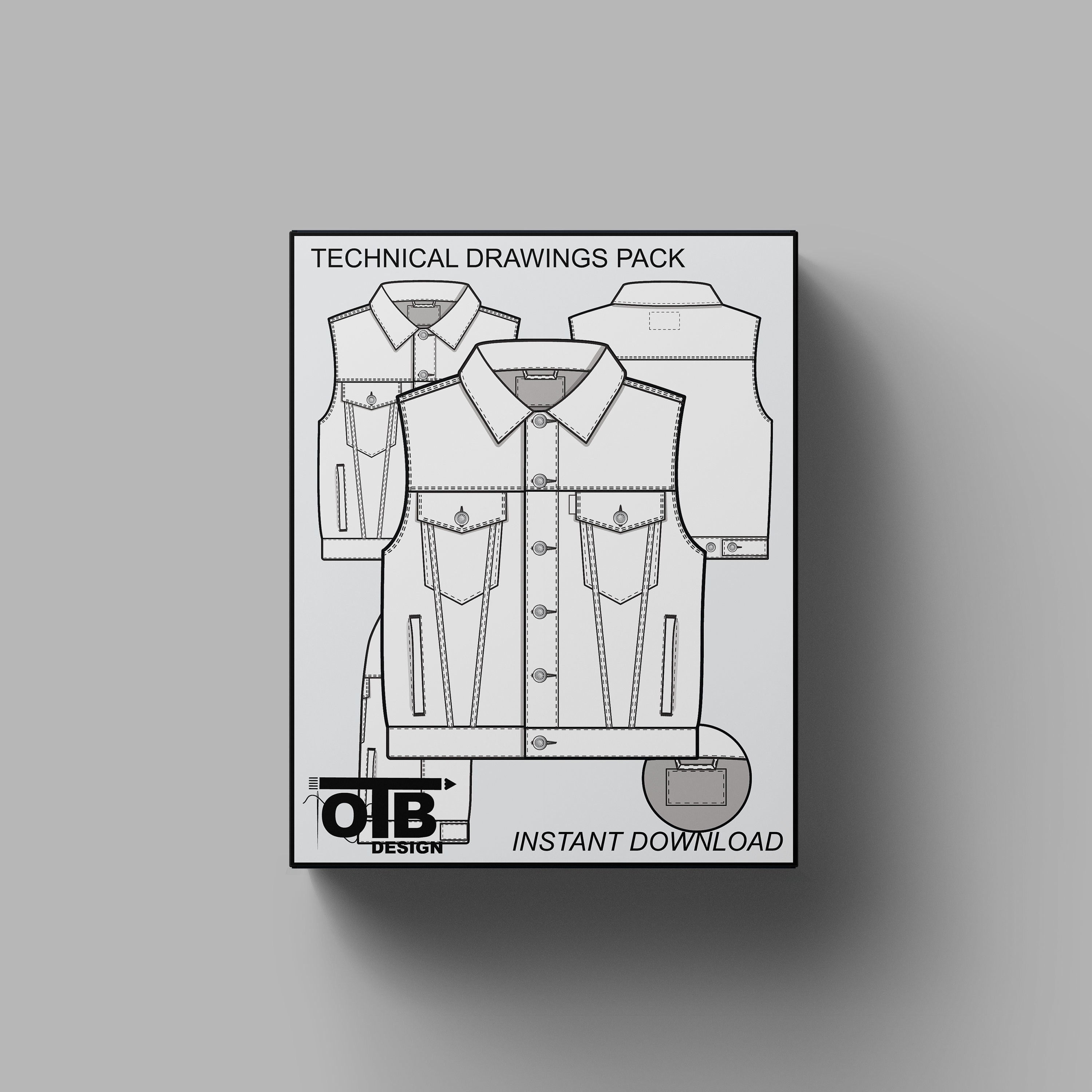 Pockets Pack Fashion Design Template Flat Sketch Technical Drawing  Illustrator Ai. PDF Vector Instant Download File 