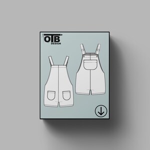 OTB korte overall vector platte technische tekening illustratie klassieke blanco schets mock-up sjabloonontwerp Tech Pack Cad