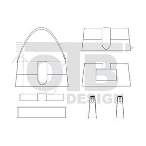OTB ロング トラピーズ シェイプ フラップ ハンドバッグ ベクトル フラット テクニカル ドローイング クラシック ブランク スケッチ モックアップ テンプレート デザイン テック パック キャド 画像 2