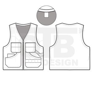 Painters Vest Zip Work Jacket Flat Technical Drawing Illustration Mock-up Template for Design Tech Pack Vector CAD Streetwear Editable image 2