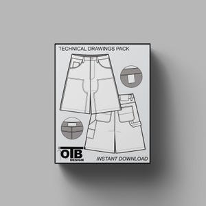 Short de menuisier double genou Illustration de dessin technique plat vectoriel Modèle de maquette de vêtement de travail streetwear vierge Pack technique modifiable par CAO