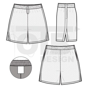 V2 Mesh Shorts Vector Flat Technical Drawing Illustration Blank Streetwear Mock-up Template Design Tech Pack CAD Athletic Basketball image 2