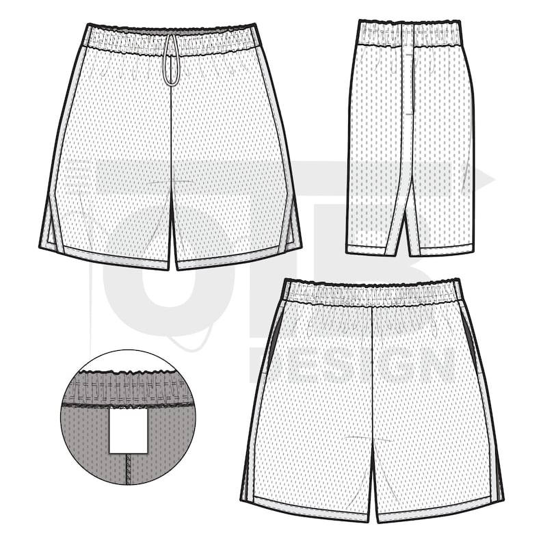 V2 Mesh Shorts Vector Flat Technical Drawing Illustration Blank Streetwear Mock-up Template Design Tech Pack CAD Athletic Basketball image 2