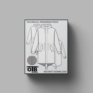 M-65 Fishtail Parka Jacket Vector Flat Flight Technical Drawing Illustration Blank Mock-up Template Design Tech Pack CAD Sketch Military