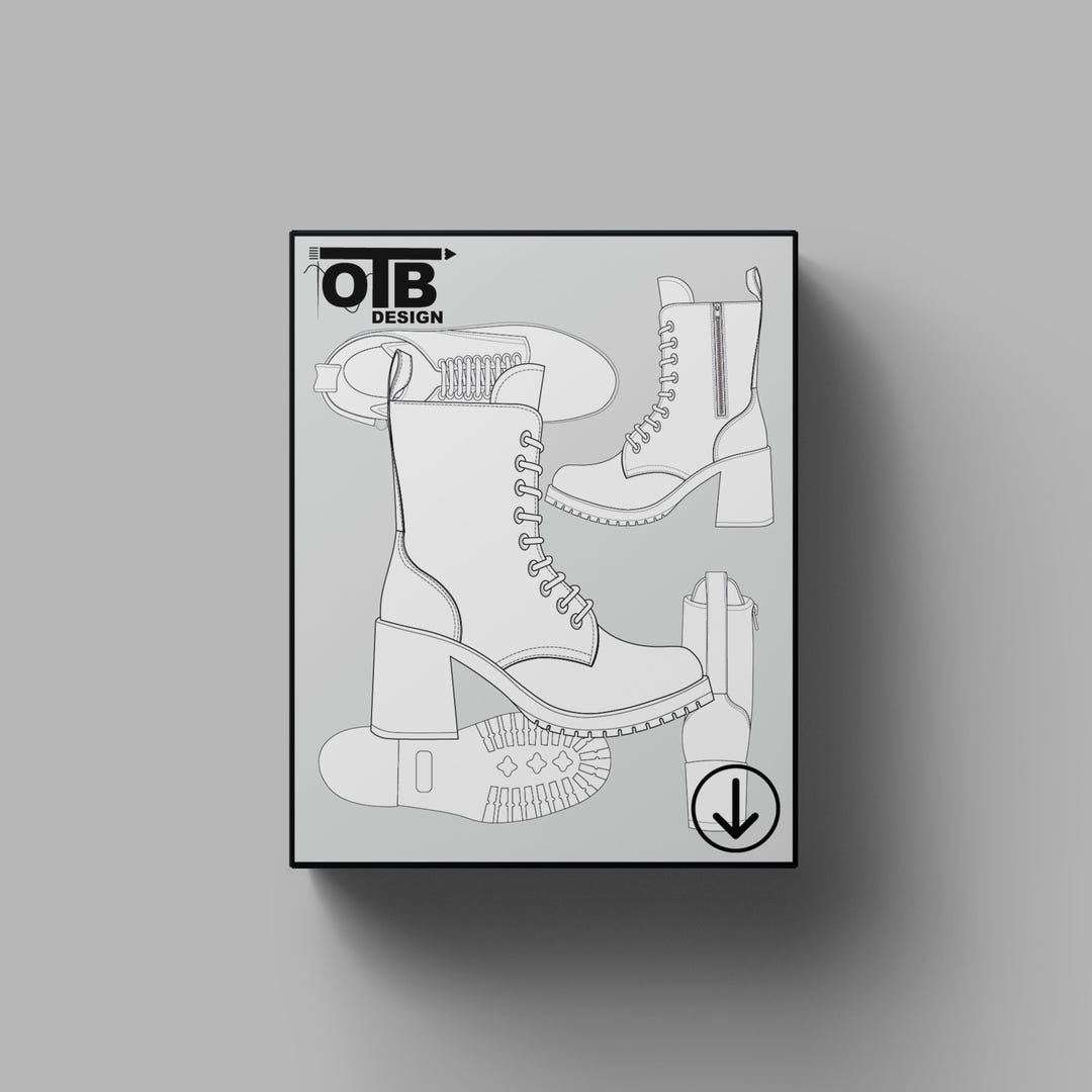 OTB Lace Boots With Heel Vector Flat Technical Drawing Illustration ...