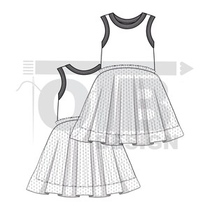OTB Tank Dress With A Tutu Skirt Vector Flat Technical Drawing Illustration Classic Blank Sketch Mock-Up Template Design Tech Pack Cad image 2