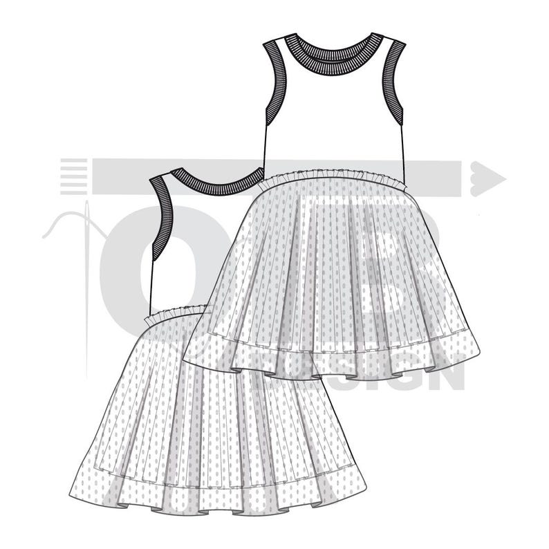 OTB Tank Dress With A Tutu Skirt Vector Flat Technical Drawing Illustration Classic Blank Sketch Mock-Up Template Design Tech Pack Cad image 2