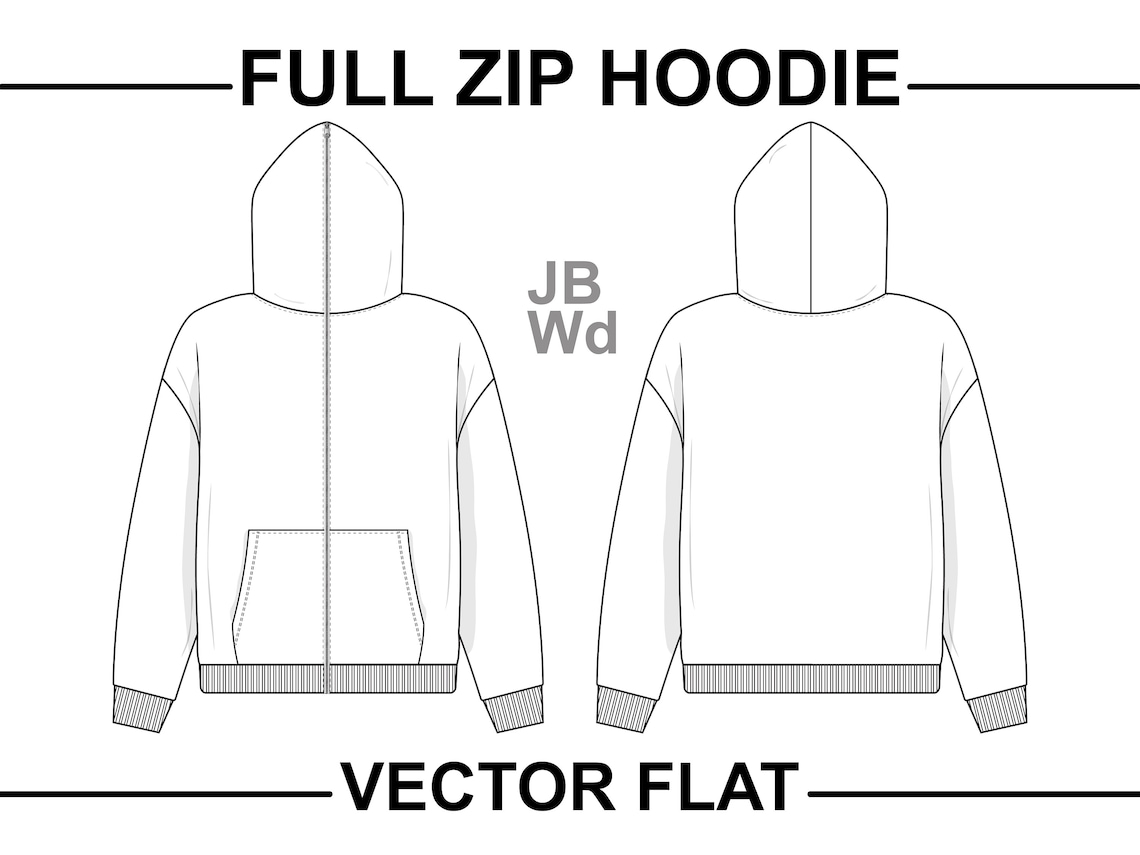 Full Zip Hoodie Sweatshirt Flat Technical Drawing Illustration - Etsy