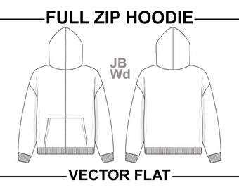 Open Full Zip Hoodie Sweatshirt Flat Technical Drawing | Etsy