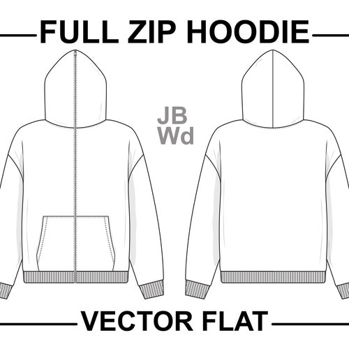 Full Zip Hoodie Sweatshirt Flat Technical Drawing Illustration - Etsy ...