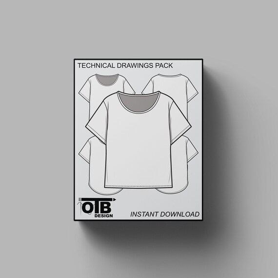 Scoop Neck T-shirt Vector Flat Technical Drawing Illustration