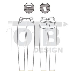 OTB High-Rise Mom Jeans With Raw Hem Vector Flat Technical Drawing Classic Blank Sketch Mock-Up Template Design Tech Pack Cad image 2
