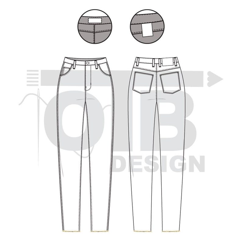 OTB High-Rise Mom Jeans With Raw Hem Vector Flat Technical Drawing Classic Blank Sketch Mock-Up Template Design Tech Pack Cad image 2