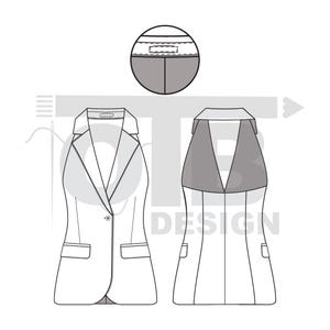 the front and back views of a women's jacket