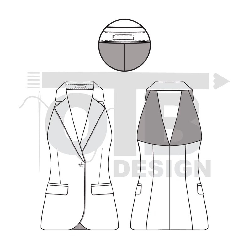 the front and back views of a women's jacket
