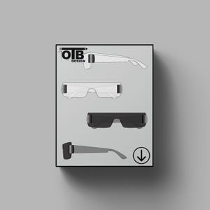 Máscara de visera delgada OTB, gafas de sol, dibujo técnico plano vectorial, ilustración, boceto clásico en blanco, maqueta, plantilla, diseño, paquete técnico, CAD