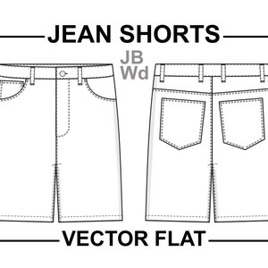 Jean Shorts Flat Technical Drawing Illustration Five Pocket Classic ...