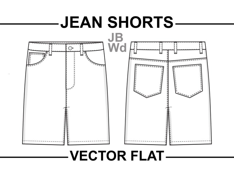 Jean Shorts Flat Technical Drawing Illustration Five Pocket Classic ...