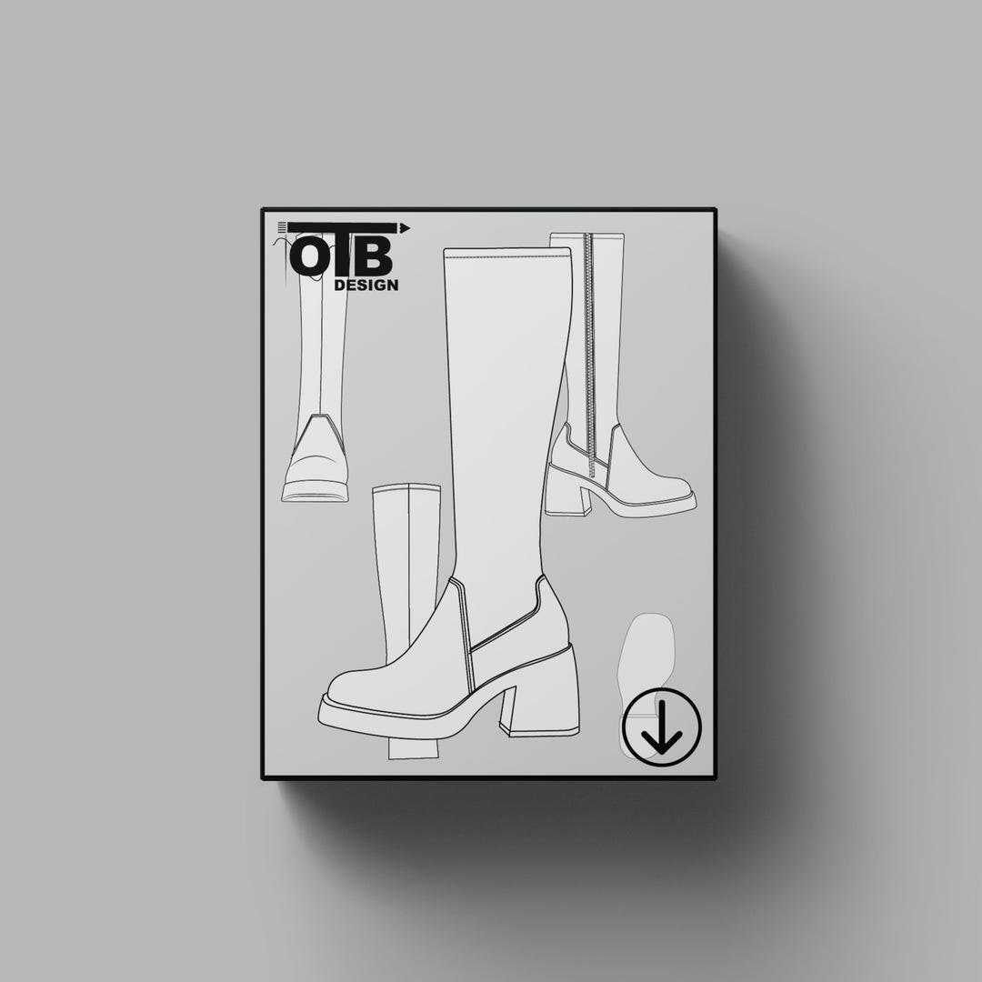 OTB Platform Knee High Boots Vector Flat Technical Drawing Illustration ...
