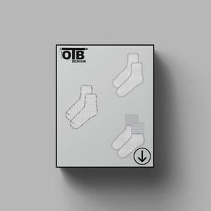 OTB Quarter Crew Fleece Socks Vector Flat Technical Drawing Illustration Classic Blank Sketch Mock-Up Template Design Tech Pack Cad
