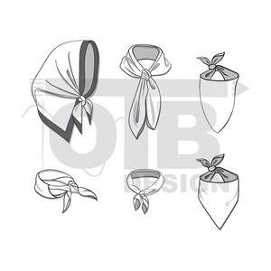 Pañuelos de cuello OTB, ilustración vectorial de dibujo técnico plano, boceto clásico en blanco, maqueta, plantilla de diseño, paquete técnico CAD imagen 2