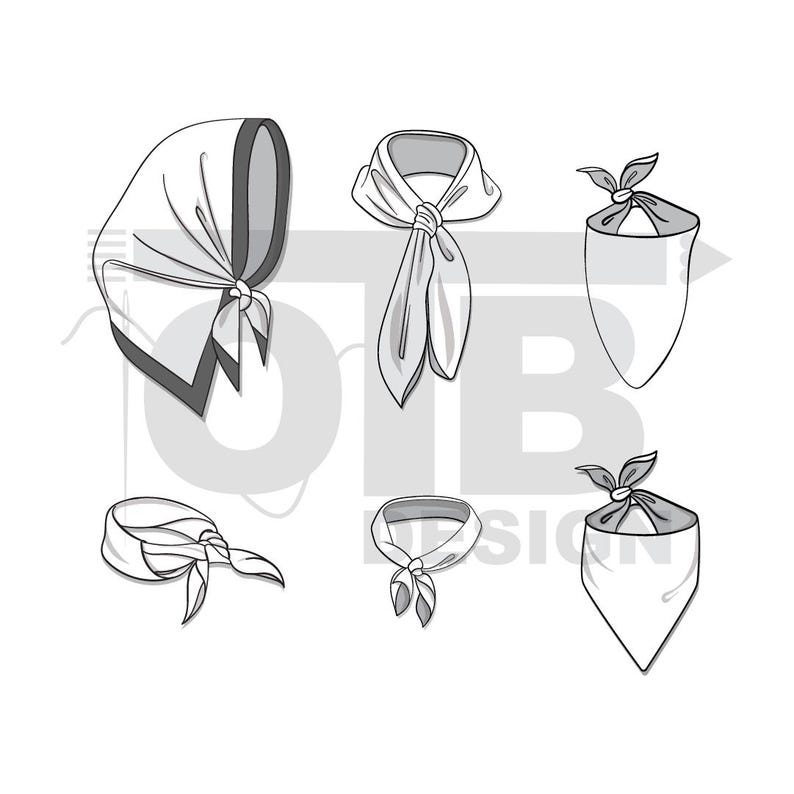 Pañuelos de cuello OTB, ilustración vectorial de dibujo técnico plano, boceto clásico en blanco, maqueta, plantilla de diseño, paquete técnico CAD imagen 2