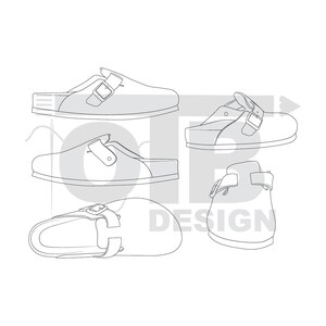 OTB Clog Style Shoes With Buckle Vector Flat Technical Drawing Illustration Classic Blank Sketch Mock-Up Template Design Tech Pack Cad image 2