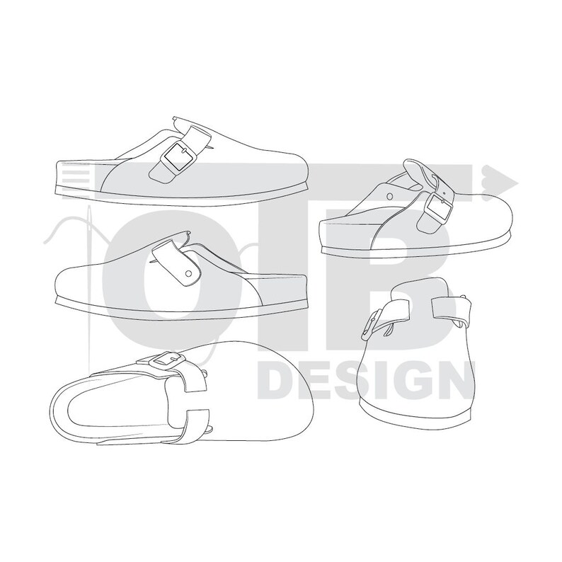 OTB Clog Style Shoes With Buckle Vector Flat Technical Drawing Illustration Classic Blank Sketch Mock-Up Template Design Tech Pack Cad image 2