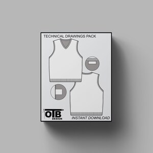 Regular-fit truivest met V-hals Platte technische tekening vectorillustratie Mock-up sjabloonontwerp Tech Pack Mode CAD Streetwear