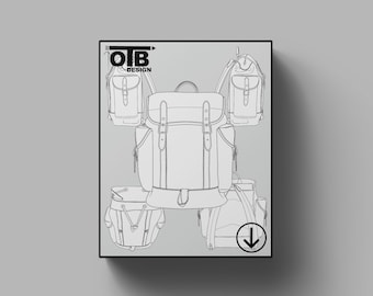 Zaino multitasche in pelle OTB, disegno tecnico piatto vettoriale, illustrazione classica, modello di schizzo vuoto, design Tech Pack Cad