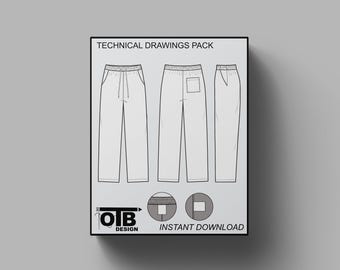 Loose Sweatpants Flat Technical Drawing Illustration Classic Blank Streetwear Mock-up Template for Design Tech Packs CAD Casual