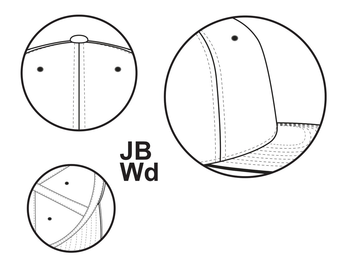 Fitted Cap Hat Vector Technical Drawing Illustration Blank Etsy