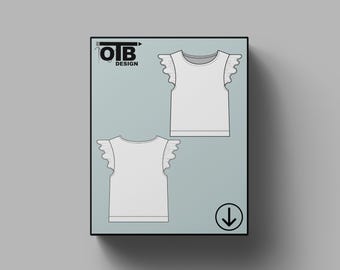 OTB Schmetterling Kurzarm Top Vektor Flach Technische Zeichnung Illustration Klassisch Blank Skizze Mock-Up Template Design Tech Pack Cad