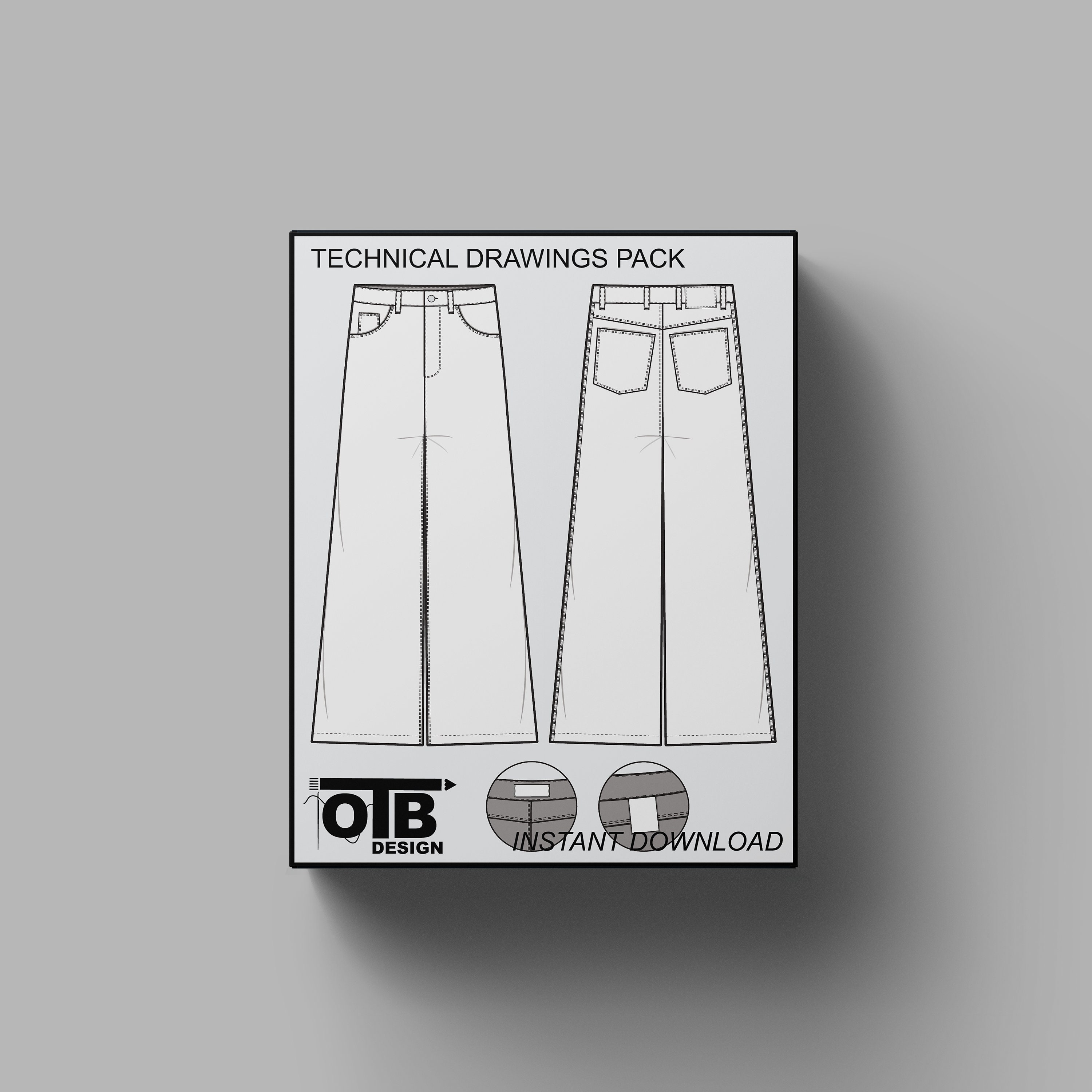 Ultra Baggy Jeans Vector Flat Technical Drawing Illustration Blank ...