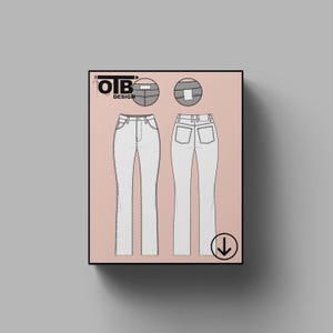 OTB High-Rise Bootcut Jeans With Raw Hem Vector Flat Technical Drawing Classic Blank Sketch Mock-Up Template Design Tech Pack Cad