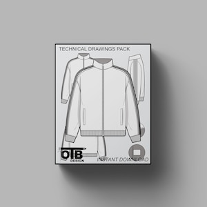 Trainingsjack met rits Platte technische tekening vectorillustratie Leeg mock-up sjabloonontwerp Tech Pack CAD Streetwear Atletisch gestreept