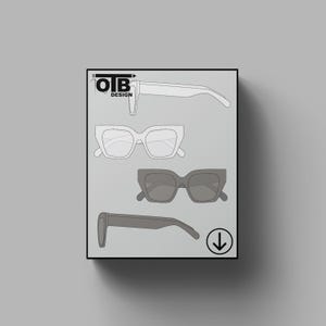 OTB Cateye Duże kwadratowe soczewki Okulary przeciwsłoneczne Wektor Płaski rysunek techniczny Klasyczny pusty szkic Makieta szablon Projekt Tech Pack Cad