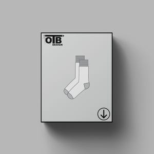 OTB Mid-Calf Height Socks Vector Flat Technical Drawing Illustration Classic Blank Sketch Mock-Up Template Design Tech Pack Cad