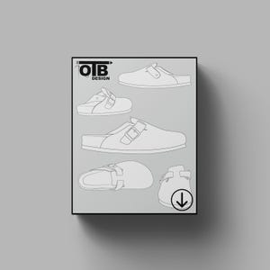 OTB Clog Style Shoes With Buckle Vector Flat Technical Drawing Illustration Classic Blank Sketch Mock-Up Template Design Tech Pack Cad