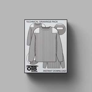 Komandos Sweter Płaski Wektor Rysunek Techniczny Ilustracja Makieta Szablon dla Projektu Tech Pack Moda CAD odzież uliczna Edytowalny Wojskowy
