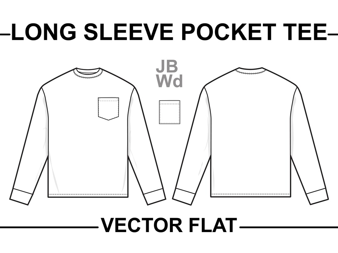 long-sleeve-pocket-t-shirt-flat-technical-drawing-cad-illustration-short-sleeve-blank-streetwear-mock-up-template-for-design-and-tech-packs-etsy