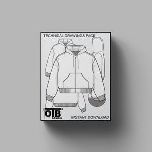 Cropped Hooded Work Jacket Vector Flat Technical Drawing Illustration Blank Mock-up Template Design Tech Pack CAD Workwear Carhartt Style